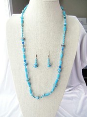 Vintage Sky Blue Wedding Cake & Mixed Shape Art Glass Bead Necklace & Earrings
