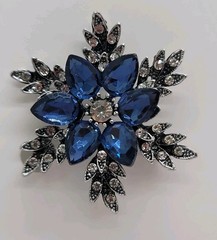 Vintage Blue Crystal Snowflake Brooch Pin – Sapphire Flower Silver Rhinestone