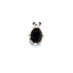 Sterling Silver Onyx Teddy Bear Pin (7/8 x 1 1/8 Inch)