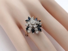 Vintage 14k White Gold Round Diamond Blue Sapphire Cocktail Ring 3.00 CT