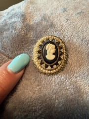 VTG 1 3/4” CORO CAMEO PIN W/Rhinestones- COSTUME JEWELRY