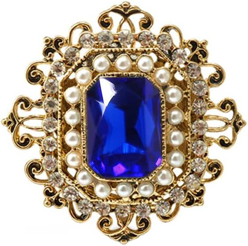 Antique Rhinestone Brooch Pin for Women Girls Gold Tone Vintage Baroque Rectangl