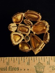 VINTAGE GERMANY Inverted RHINESTONE BROOCH TOPAZ-BROWN Prong Foil Gold Back