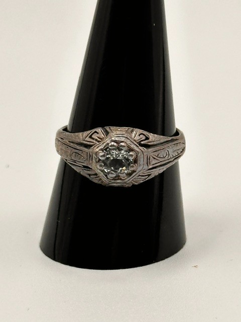 Antique Art Deco Sterling Silver Natural Aquamarine Hexagon Filigree Ring 9.5 4.