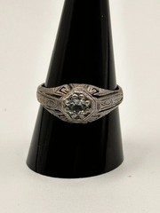 Antique Art Deco Sterling Silver Natural Aquamarine Hexagon Filigree Ring 9.5 4.