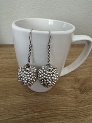 Vintage Silver Tone Textured Round Cluster Ball Dangle Drop Hook Earrings