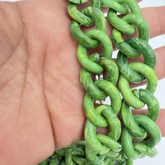 Vtg Marbled Celluloid Link Necklace Faux Green Jade Fancy Clasp