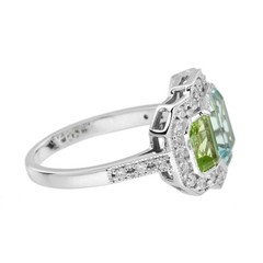 3Ct Art Deco Vintage Style Lab Created Aquamarine Wedding 14k White Gold FN Ring
