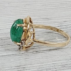Vintage 14K Yellow Gold Carved Jade Diamond Ring 6.75 Retro Luxury Design Pretty