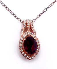 Vintage Rose Gold Tone Sterling Silver Purple Crystal Pendant Necklace