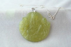 925 Sterling Silver Findings Hand Carved Jade Buddha Pendant Necklace