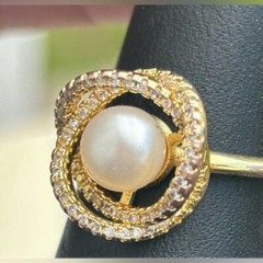 18K Gold Plated CZ Faux Pearl Minimalist Dainty Ring Adjustable Stackable