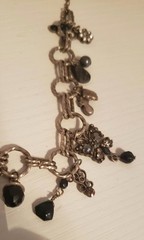 Vtg Black Beads And Crystal Charms On A Silver 18″ Chain