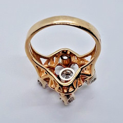 Antique 14K Gold & Five Diamond Ring – High Pierced Mount, 1.45 Carats, Sz. 7