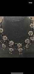 Miriam Haskell Signed Set Rare Flower Black Glass Rhinestone Necklace & Earrings