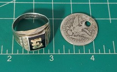 Antique Edwardian Sterling Silver & 10K *E* Initial Signet Ring Lot Sz~ 11.75