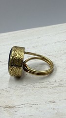 Vintage Artisan Lapis Lazuli Cabochon Brass Tone Adjustable Ring Sz 8.5