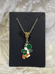 Cartoon Yoshi Video Game Gold Enamel Bohemian Fashion Trendy Necklace 18”