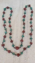 Vintage Tribal Terracotta & Turquoise Green Bead Necklace Long Boho Ethnic Stran