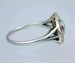 Art Deco Round Cut Lab Created Diamond & Ruby 14K White Gold Finish Wedding Ring