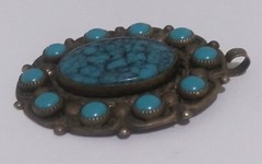 Vintage Bell Trading Post Faux Turquoise Nickel Silver Pendant