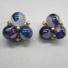 Vintage Hong Kong Necklace Earrings Set Beaded Blue Purple Clip Ons 23 Inch