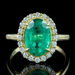 5.30 Ct Natural Emerald Art Deco Vintage Halo Engagement Ring 14K Yellow Gold FN