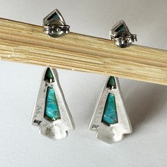 Vintage 925 Sterling Silver Marcasite Mixed Blue Turquoise Earrings Drop 4.5 cm