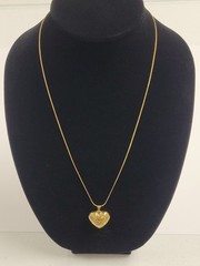 Ornate Heart Pendant 22″ Goldtone Necklace Wheat Style Chain Costume Fashion