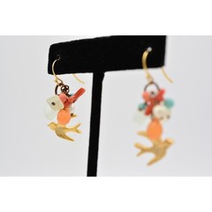 Vintage Beaded Earrings Dove Bird Brushed Gold Tone Multi-Color Dangle BinAB
