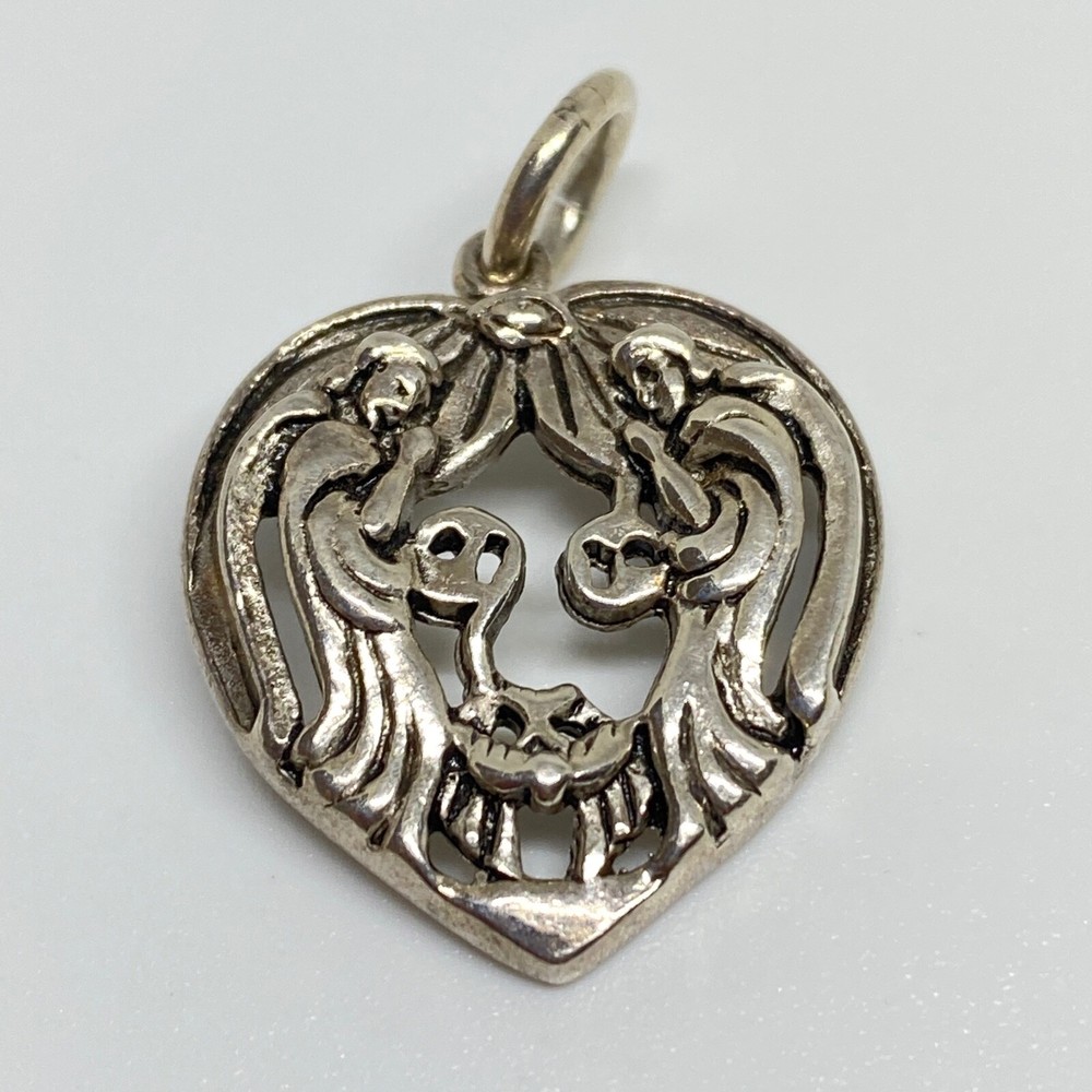 Vintage 925 Sterling Silver Valentine’s Day Heart With Angels Love Pendant