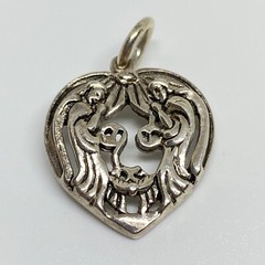 Vintage 925 Sterling Silver Valentine’s Day Heart With Angels Love Pendant