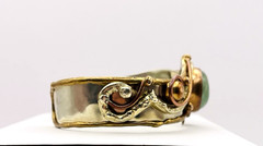 Vintage Mixed Metals Flourite Cabochon Cuff Bracelet