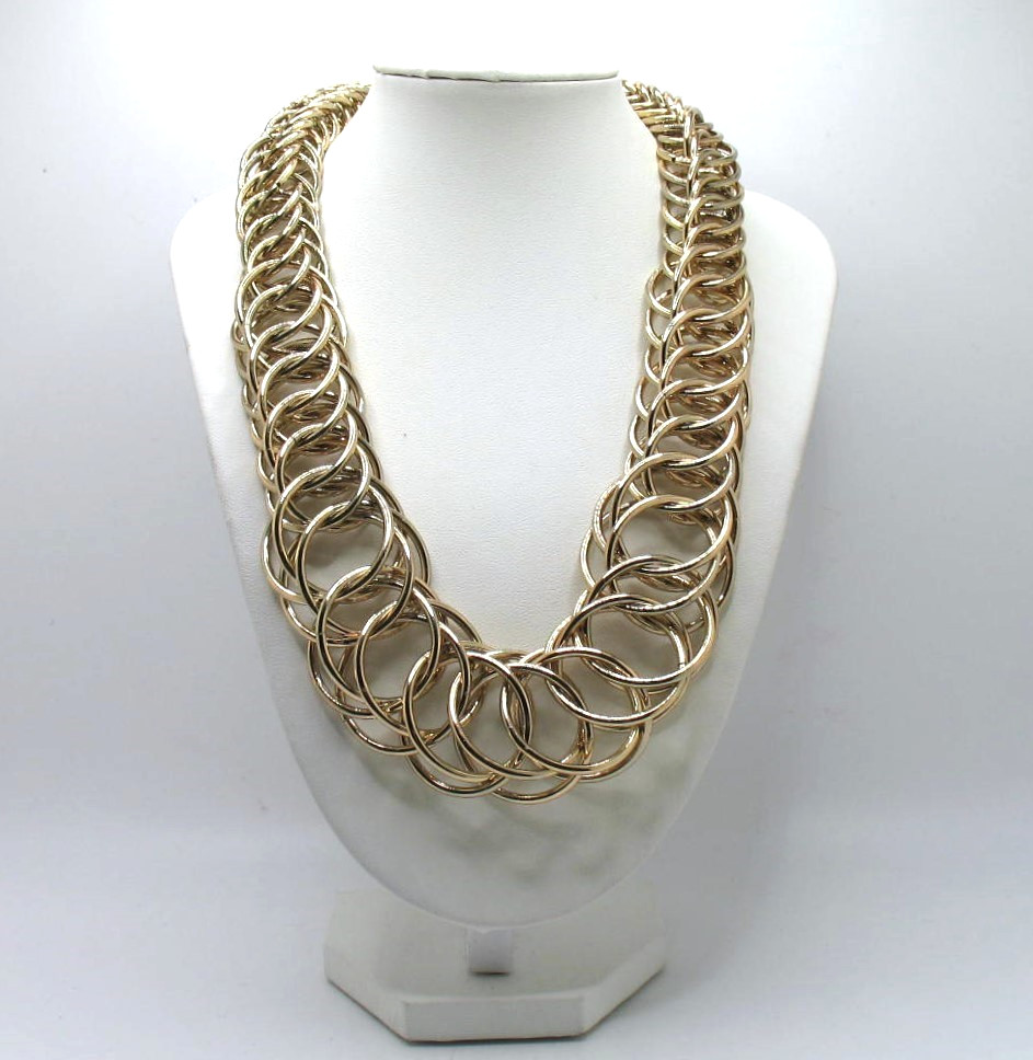 Vintage RJ Graziano modernist interlocking rings statement necklace