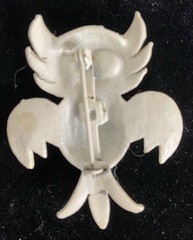 Owl Brooch Green Eyed White Enamel Vintage *Read