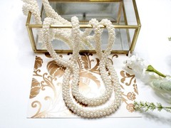 62″ No Clasp Vintage Handmade Crocheted Faux Pearl Necklace Victorian Era Style