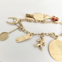 Vintage 1940’s 1950’s Horse Boat Charm Bracelet 14K Yellow Gold, 22.09 Grams