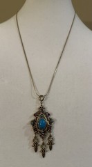 Celebrity NY Gold Tone Faux Turquoise Cabochon Red Rhinestone Pendant Necklace