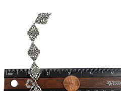 Vintage Signed M 925 Sterling Silver Diamond Cut Flower Link Bracelet 7.5″