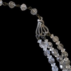 Vintage 3 Strand Crystal Glass Choker Necklace Clear Gray Faceted Beads 12–15″