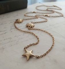 Vintage Gold Tone Moon Sun and Stars Necklace 42″