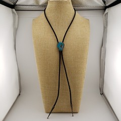 Vintage Turquoise Bolo Tie Sterling Silver Bezel Native American Signed S