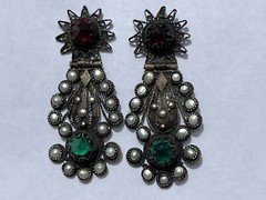 ANTIQUE ARMENIAN BYZANTINE REVIVAL OTTOMAN PEARL COIN SILVER JEWELED EARRINGS