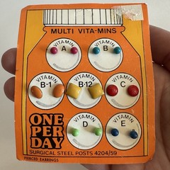 1980s Vintage Post Earring Set Enamel Colorful Shape Multivitamin Surgical Steel