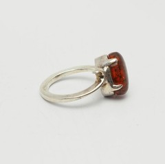 Unusual free form modern sterling silver and oval amber ring size 6.5