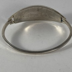 Vintage 925 sterling silver shell and blue stone inlay bracelet 6.75 in