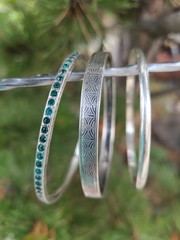 3 Vintage BEAU & MEXICO Sterling Silver 925 Bangle Bracelet Lot Teal Rhinestones