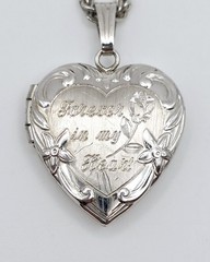Vtg Marathon Sterling Silver Heart Locket Pendant Necklace Forever in My Heart