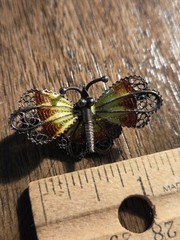 Antique silver2 enamel butterfly brooch pin hallmarked 800
