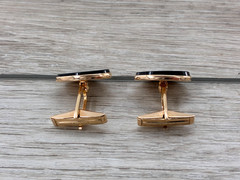 14K Yellow Gold Opal B.A. Ballou Cufflinks Bullet Back Retro MCM Jewelry B.A.B